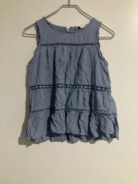 LOFT Blouse Womens 2XS Petites Blue Sleeveless Crochet Ruffle Lightweight Casual